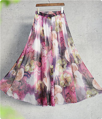 Printed Elastic Waist Slimming Large Hem Skirt