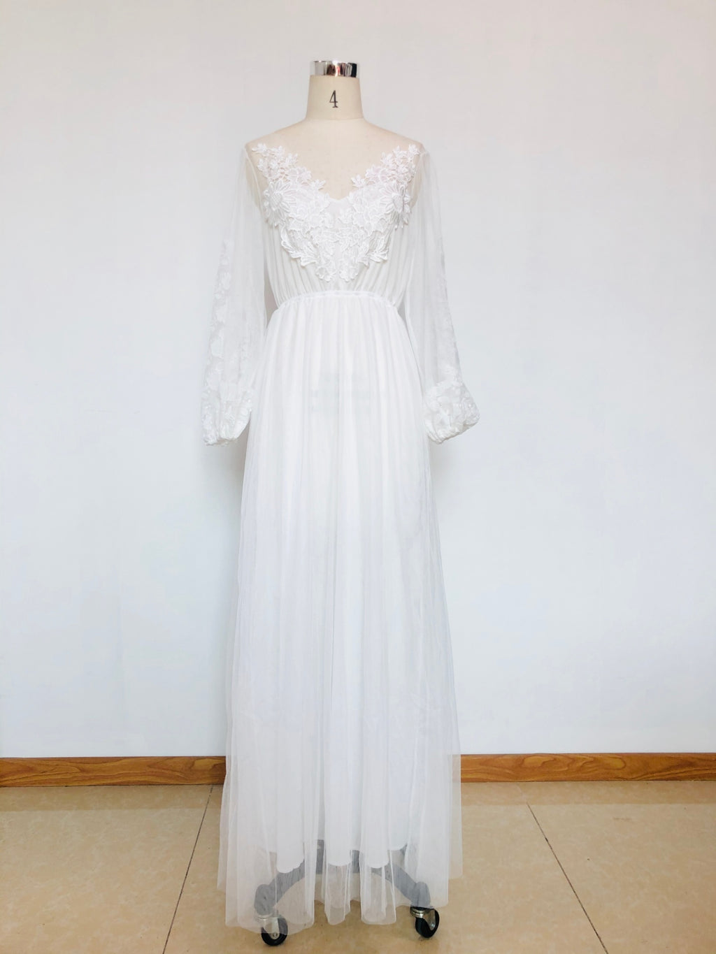 Round Collar Gauze Embroidered One-piece Dress Wedding Dress