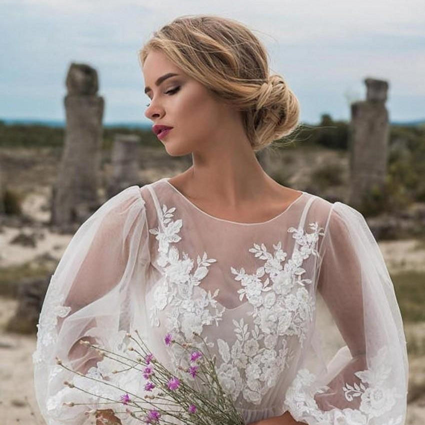 Round Collar Gauze Embroidered One-piece Dress Wedding Dress